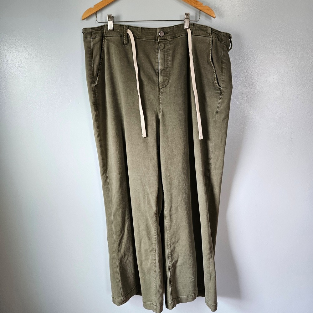 Paige Womens Wide Leg Drawstring Trousers‎ Olive Green High Rise Pants Size 16W